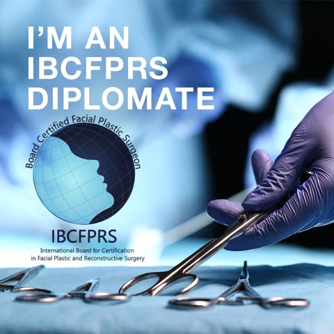 I'm an IBCFPRS Diplomate: imagen oficial del International Board for Certification in Facial Plastic and Reconstructive Surgery